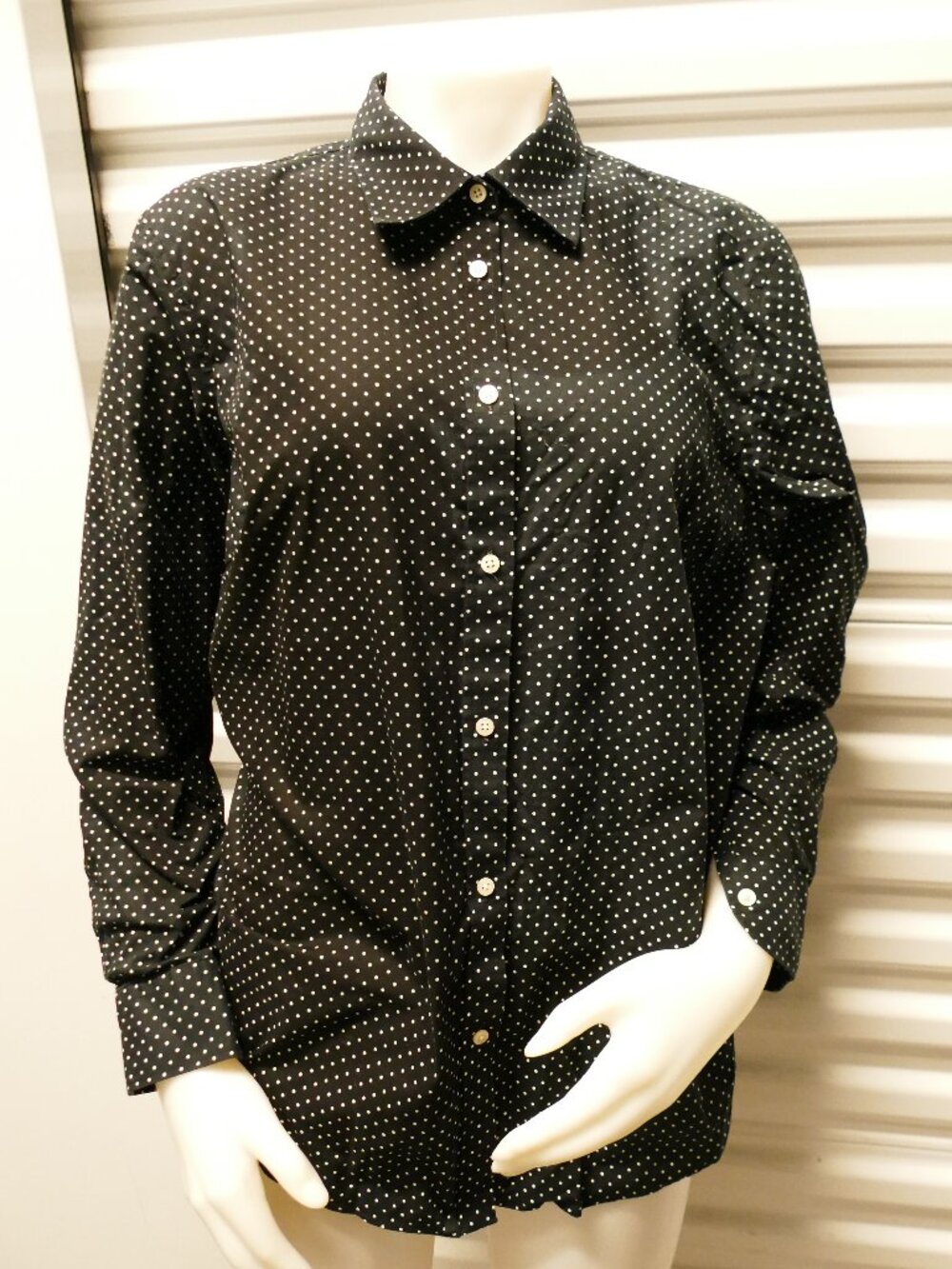 Women's Lauren Ralph Lauren Black With White Polka Dots Button Blouse 1X